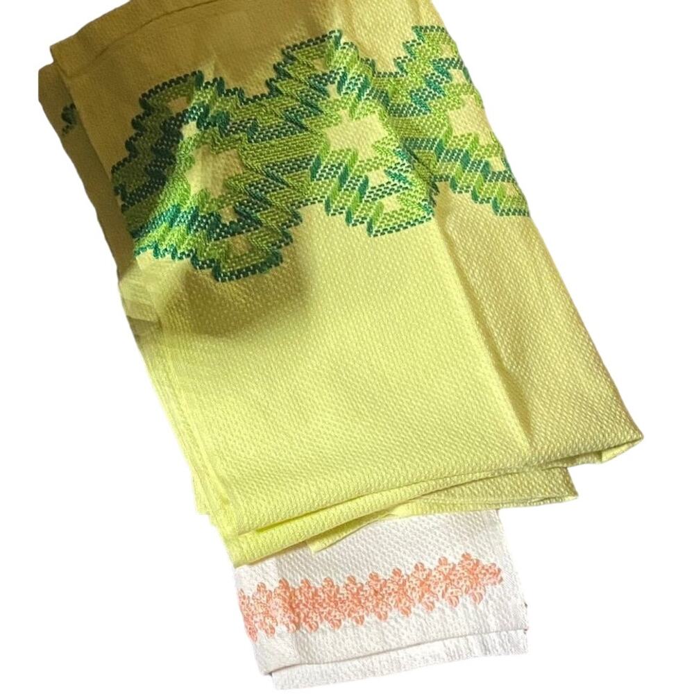 3 vtg hand stitched embroidered tea towels 